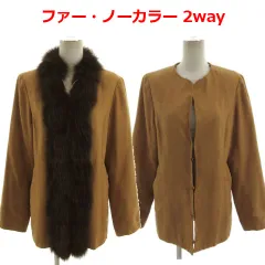 インディヴィ INDIVI コート フォックスファー ノーカラー 2way スウェード調 日本製 ブラウン系 キャメル 38