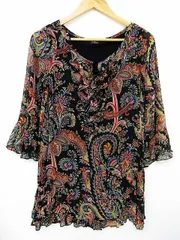 【送料無料】【美品】グレースコンチネンタル シルク100％ 長袖 チュニック ワンピース ペーズリー風 黒 レディース Sサイズ36■L26171SSS22-220623-203（2）8/12（510）