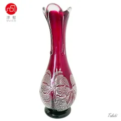 津軽びいどろ　金赤花器　花瓶　ガラス花びんギフト　ハンドメイド　日本製　高さ43㎝のサムネイル
