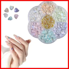 【在庫処分】収納ボックス付き ネイル装飾 デコパーツ 自宅DIY ハート型 ネイルセット キラキラ ネイルストーン 8mm 6mm 4mm (ホワイト/ブルー/ピンク/グリーン/パープル/シャンパン6色) 3Dデコパーツ オーロラ クリア 約200個 ハートデ