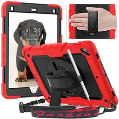 【新品未開封】 iPad 9.7 ケース 第6世代/第5世代 2018/ 2017モデル iPad Air2 ケース Timecity 保護フィルム内蔵 360度回転の自立収納式スタンド 肩掛け ショルダーベルト ハンドストラップ付き ペン収納 耐衝撃 頑丈