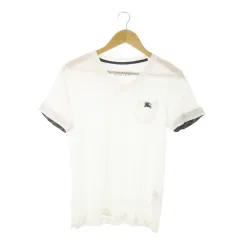 バーバリーブラックレーベル BURBERRY BLACK LABEL リネンTシャツ カットソー Vネック 半袖 麻 ワンポイント ロゴ刺繍 2 M 白 ホワイト /AO1 ■GY11