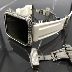GimelZayinセット zzc　ホワイト シルバー アップルウォッチ ラバーベルト キラキラ　カバー　ケース   4 5 6 7 8 se メンズ レディース 38mm 40mm 41mm 42mm 44mm 45mm Apple Watch バンド
