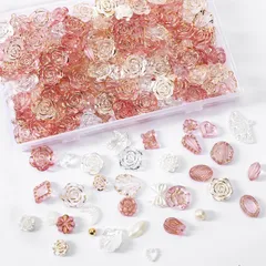 ローズゴールド JANLOFO デコパーツ ミックス 約400個入 ビーズ 手芸 アクセサリーパーツ ハンドメイド デコ素材 薔薇 花びら パール 蝶 氷 リボン ハート 星 (ローズゴールド)