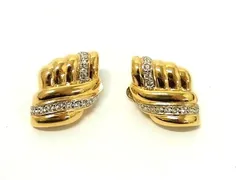 ■極美品■ NINA RICCI ニナリッチ ヴィンテージ ラインストーン クリップ式 イヤリング アクセサリー レディース ゴールド系 DH6598