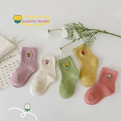 可愛いお花 フラワー刺繍　5足セット　コットン　ベビーキッズソックス子供靴下