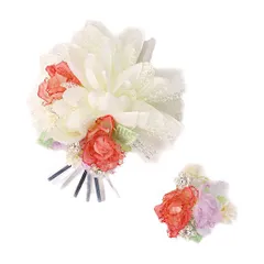 特別セール価格 髪飾り 成人式 赤 振袖 前撮り 袴 花 豪華2点セット 白 紫 薄紫 銀色 シルバー 大特価 ちりめん ビラ簪 レース No.8-0887