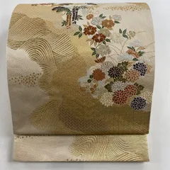 袋帯 花更紗 ライトブラウン 金箔糸 金糸 上質 絹 カジュアル 袋帯 花更紗 ライトブラウン 金箔糸 金糸 上質 絹 カジュアル