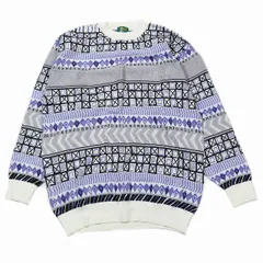 ケンゾー KENZO GOLF コットン ニット セーター クルーネック 長袖 総柄 ロゴ 刺繍 カットソー プルオーバー 5 ホワイト グレー パープル/3YBA11 メンズ