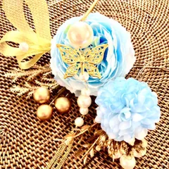 水色牡丹ヘッドアクセサリー♡成人式髪飾り♡結婚式ブライダルヘッドパーツ☆
