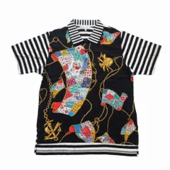 LEONARD レオナール ジュエリー柄 ボーダー柄 ポロシャツ 半袖 トップス ブラック サイズM レディース 【中古】