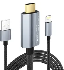 ★iphone hdmi変換ケーブル 【MFi認証品】 2in1 ライトニング hdmi 変換ケーブル