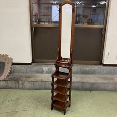 ★【値下げ交渉可能】オールドカリモク 鏡付きスリッパラック 下駄箱 スタンドミラー ヴィンテージ レトロ 直接引き取り歓迎！横浜市保土ヶ谷区
