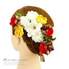 髪飾り 成人式 つまみ細工 赤 振袖 袴 花 浴衣 夏祭り 花火大会 2点セット 白 黄色 和柄 ビラ簪 ヘアアクセ かんざし 卒業式 和 No.9-3313