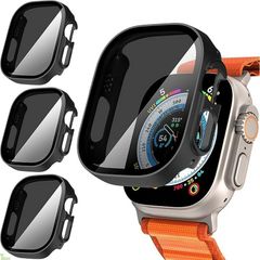 Suoman for Apple Watch Ultra3/Ultra 2/Ultra 49mm プライバシースクリーンプロテクターケース、[3枚]for iWatch 49mm用【覗き見防止】超薄型強化ガラスケースカバー c