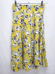 ◇ N. Natural Beauty Basic エヌ 総柄 膝下丈 フレア スカート サイズM マスタード系 マルチ レディース P  【1407100018703】