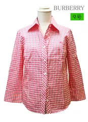 694　バーバリー　BURBERRY　7分袖ブラウス  シャツ　レッド　赤　ギンガムチェック　9号　Mサイズ　三陽商会　新品　未使用　長期保管品　レディース　綿絹