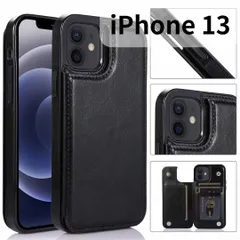 ［ショップス］ iPhone13 レザー風 スマホケース 手帳 カードケース 黒　E