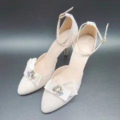 ◇ 美品 AIMER レース テキスタイル ピンヒール アンクルストラップ パンプス サイズM イエローベージュ レディース E 【1304050037535】