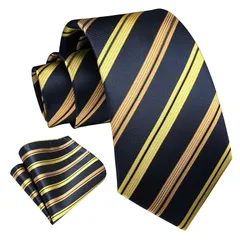 [Enlision] ネクタイ メンズ ストライプ イエロー ブラック ビジネス おしゃれ 結婚式 チーフ ブランド シルク 柄 代