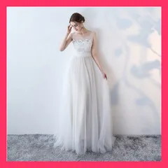 ★スタッフおすすめ★ウエディングドレス レース チュール Aライン ロング 前撮 送料無料　スピード発送ウエディングドレス レース   おすすめ おしゃれ　かわいい　人気 20191211-1