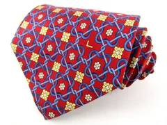 ランセル ブランドネクタイ 総柄 格子柄 シルク イタリア製 メンズ レッド LANCEL 【中古】