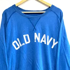 大きいサイズ◎ (^w^)b OLD NAVY オールドネイビー 薄手スウェット トレーナー  Tシャツ ロンT カットソー クルーネック 長袖 コットン100% ゆったり オーバーサイズ ロゴプリント 古着 アメカジ 青 ブルー メンズ サイズXXL