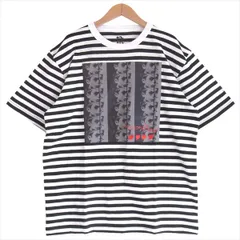 エフアールティー FRT GOD BROS AMERICAJOKER 半袖 プリント ボーダー Tシャツ 黒×白 L【新古品】【未使用】【中古】