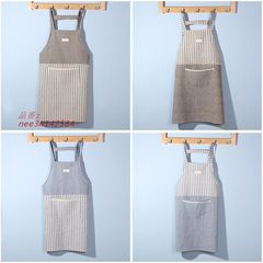 エプロン 綿麻ストラップ シンプル 全身エプロン キッチン 油汚れ防止 カップル家庭用 nee3w142584