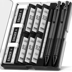 【特価】Four Candies メタルシャープペンシル 2本セット 0.5mm 0.7 mm 360本HB替芯 消しゴム ケース付 ブラック