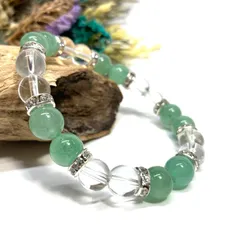 アベンチュリン&水晶 パワーストーン ブレスレット 天然石ブレス (シルバー) 8mm レディース 女性  数珠ブレス 開運 プレゼント ギフト  [d]