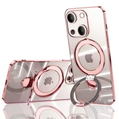 JOOBOY iPhone 15 6.1 (2023) ケース MagSafe対応 クリア リング付き メッキ仕上げ レンズカバー付き ソフトTPU 耐衝撃 傷に強い背面 ワイヤレス充電 ストラップホール付き アイフォン15 磁気 カバー (iP