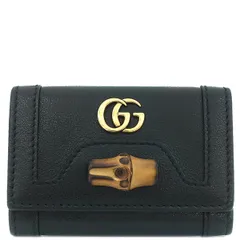 グッチ GUCCI キーケース GGマーモント バンブー 6連 レザー ブラック ゴールド金具 黒  658636 【箱】【中古】