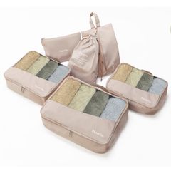 [In Stock] Convenient Travel Pouches for Travel, Business Trips, Packing, and Hospitalization. Stylish, Washable Mesh Travel Pouches for Clothes and Shoes. 6-Piece Set. Machine Washable and Durable. [Durable Fabric (Sand Beige)]