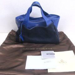 マウロゴヴェルナ×ワコウ MAURO GOVERNA×WAKO ハンドバッグ 銀座 和光 ブルー 本革 スエード イタリア 保存袋付き 美品