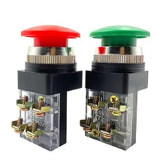 RUOFENG AC 250V 6A 1No 1Nc Dpst瞬間キノコヘッド押しボタンスイッチ緑色1pcs赤色1pcs