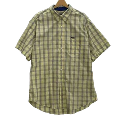 90's CHAPS RALPH LAUREN/90年代 チャップス ラルフローレン チェックシャツ ヴィンテージ 半袖 シャツ ボタンダウン ワンポイント刺繡 オーバーサイズ ビッグサイズ カンボジア製 メンズ XL イエロー