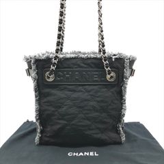 美品 CHANEL シャネル ロゴ ツイード ナイロン レザー SV金具 チェーン ショルダー トート レディース バッグ 鞄 ブラック 黒 a7183