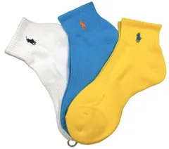 未使用 ポロ ラルフローレン ソックス メンズ 25-27ｃｍ 27-29ｃｍ　靴下 3足セット 足底パイル アーチサポート 刺繍 スニーカーソックス ホワイト ターコイズ イエロー ナイガイ 紳士用 POLO RALPH LAUREN ポニー カジュアル