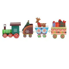クリスマス ミニトレイン 飾り 北欧風 木製 ミニ列? 置物 オーナメント 室内 卓上 工芸品 クリスマス雑貨 クリスマスパーティー クリスマストレインデスクトップ装飾用 (グリーン) 0