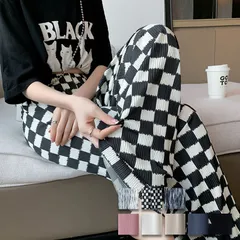 ワイドパンツ ジョガーパンツ レディース コーデュロイ プリーツ 風 ワイドレッグ シンプル 涼しい 軽い バリエーション ゆったり リラックス ⚫︎Plaid⚫︎ 【送料無料】【数量限定】【安心/安全・追跡可能配送】 ♠のサムネイル