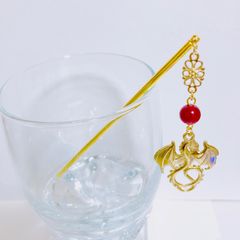 ドラゴンパーツと天然石のかんざし　赤紫系