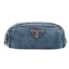 ✨未使用級✨ PRADA プラダ デニム ポーチ 三角ロゴ 極美品】プラダ ポーチ デニム 三角ロゴ ゴールド金具 横長