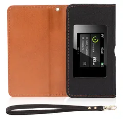 新品 【リチャージWiFi】 MR1専用 モバイルルーター ケース カバー あり フリップタイプ マグネット式 全面保護 耐衝撃 放熱性(ブラック) (くろちゃ)