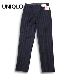 【新品 未使用】 UNIQLO ユニクロ チェック ヒートテック★ ストレッチ スリムフィット ノータック パンツ Sz.73 メンズ 紺