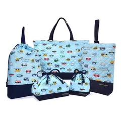 COLORFUL CANDY STYLE 入園・入学5点セット キルティング (レッスンバッグQ/シューズケースQ/体操服袋/お弁当袋/コップ袋) アクセル全開はたらく車(ライトブルー) N8133200