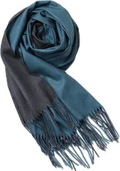 ubmai ストール マフラー 大判 無地 男女兼用 リバーシブル ブルーxグレー( ブルー/グレー,  65x200)