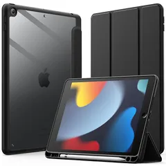 【新品】 JETech iPad 10.2インチ ケース（第9/8/7世代、2021/2020/2019モデル用） Pencil収納可能 透明バックカバー 薄型 スタンド 衝撃吸収 タブレットカバー オートウェイク/スリープ機能 (ブラック) 0