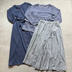 【3点まとめ売り】GLACIER グラシア レディースMサイズ シャツワンピース 七分袖 ブラウス トップス キュロット パンツ ストライプ ガウチョ カジュアル ガーリー