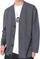 emptio エンプティオ 長袖 ポケット付き カーディガン ワッフル ドライ メンズ オーバー ニット オーバーサイズ オフィス ローゲージ スリム ハーフ vネック トップス ショールカラー(ダークグレー,  3XL)